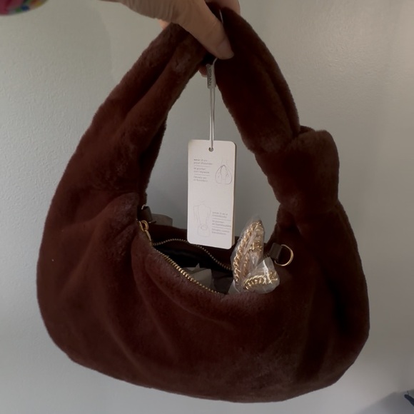 Viral Urban Expressions Brown Faux Fur Knot Bag - Picture 1 of 1